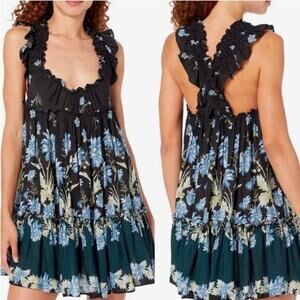 Intimately Free People Bali Wild Daisy Floral Black Ruffle Swing Mini Dress M